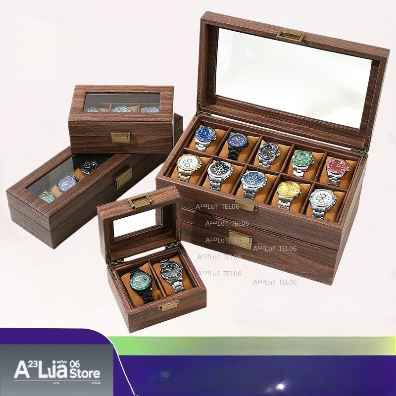 Jewelry Box With Watches - Vintage Wood Grain PU Leather Watch