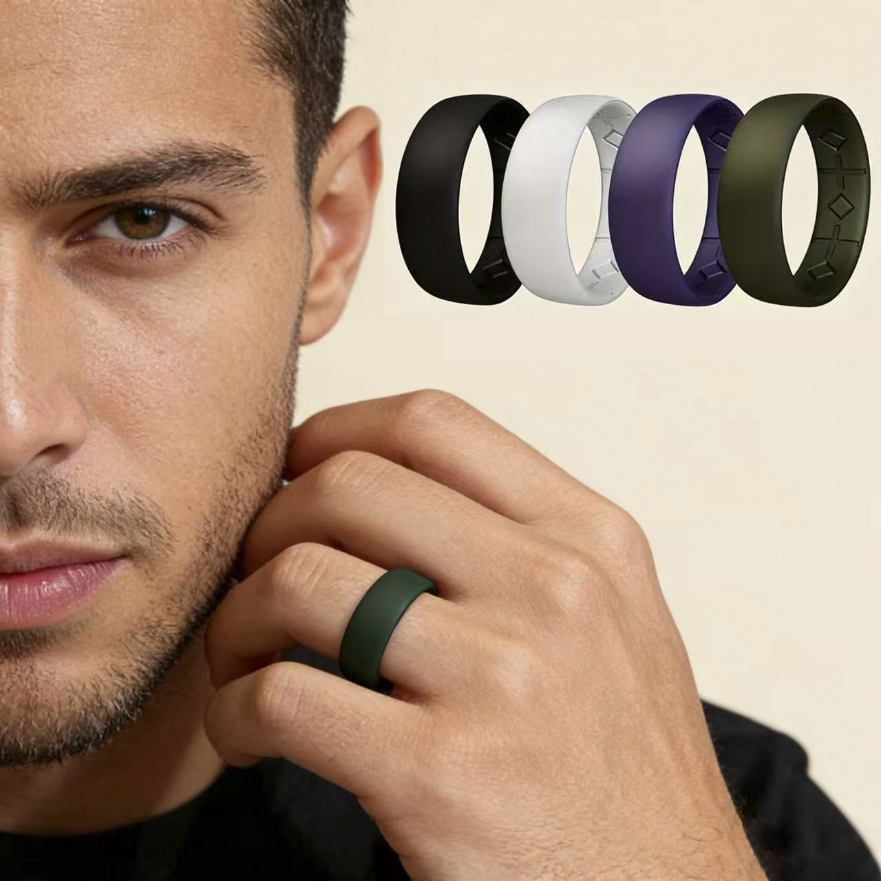 1pc Minimalist Black Silicone  - Mens Signet Ring 评论和价格