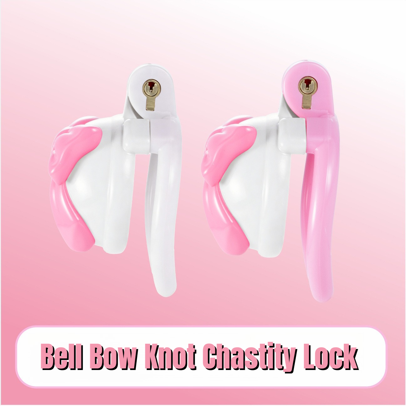 Pink Bowknot Resin Chastity Ca - Couple Ring Set 评论和价格