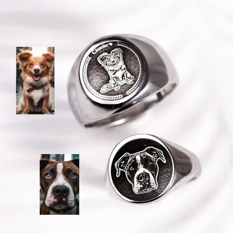 Custom Engrave Photo Signet Ri - Mens Signet Ring 评论和价格