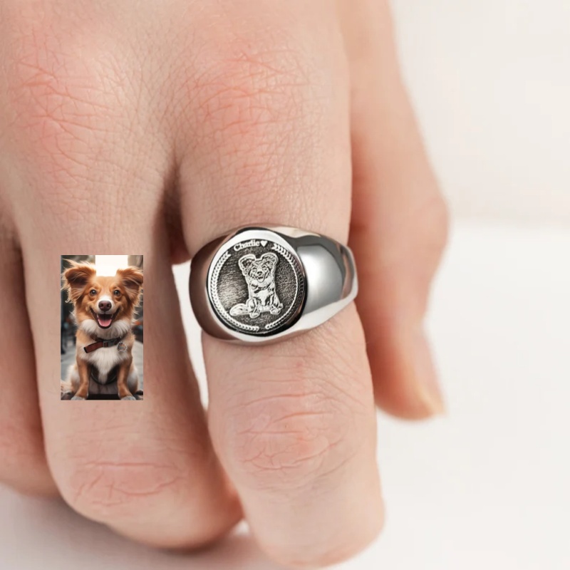 Custom Engrave Photo Signet Ri - Mens Signet Ring 评论和价格