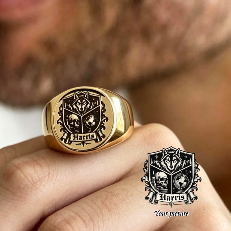 Custom Photo Signet Ring Perso - Mens Signet Ring 评论和价格