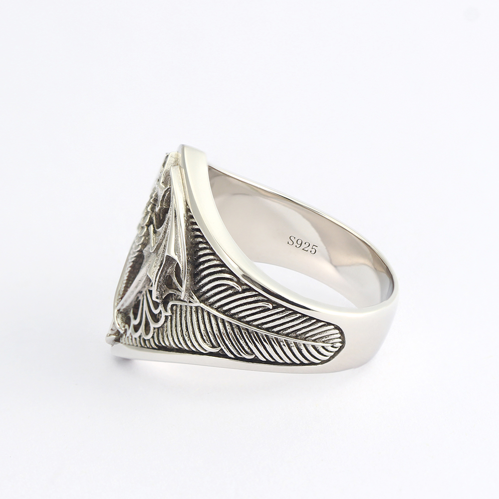 Flying Dragon Signet Vinking D - Mens Signet Ring 评论和价格