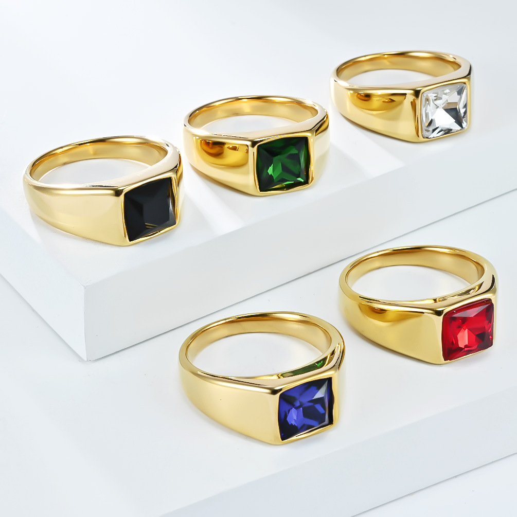 Stainless Steel Shinny Zircon  - Mens Signet Ring 评论和价格