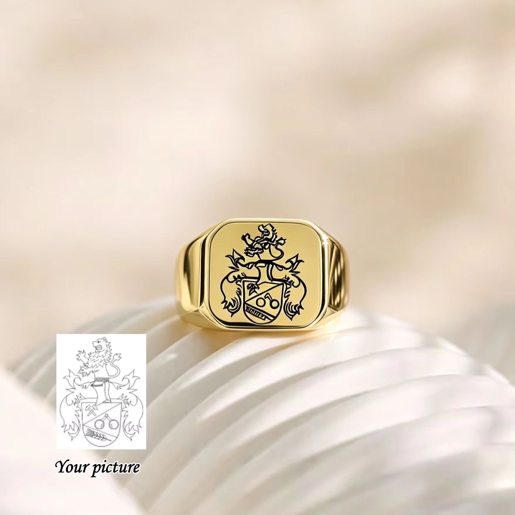 Custom Family Crest Signet Rin - Mens Signet Ring 评论和价格