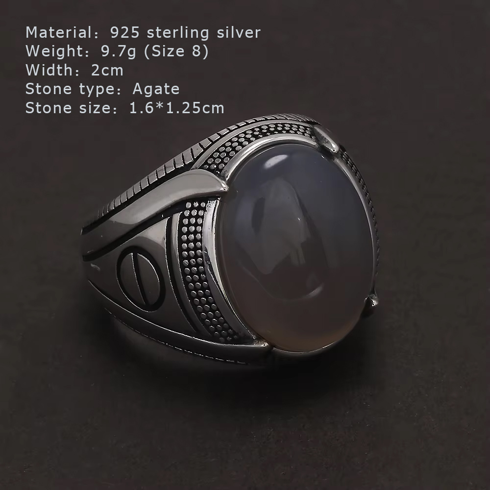 S925 Sterling Silver Agate Sig - Mens Signet Ring 评论和价格