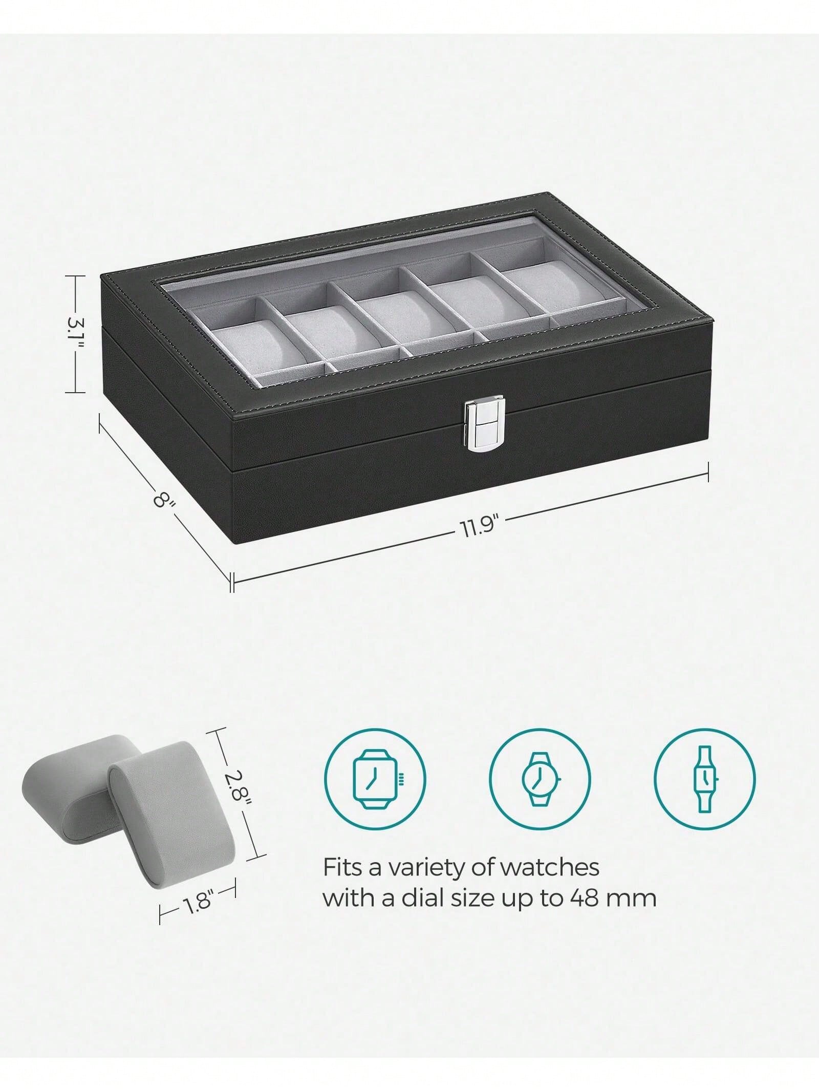 12-Slot Lockable Watch Box wit - Jewelry Box With Watches 评论和价格