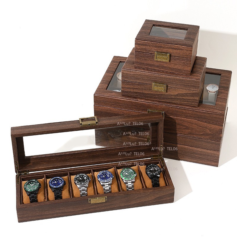 Vintage Wood Grain PU Leather  - Jewelry Box With Watches 评论和价格