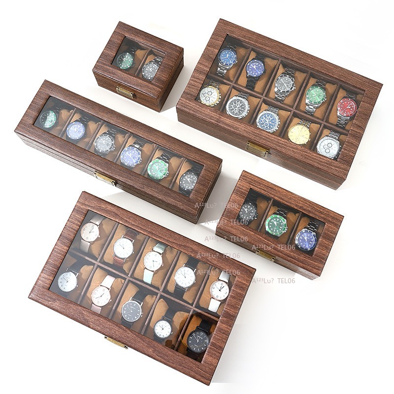 Vintage Wood Grain PU Leather  - Jewelry Box With Watches 评论和价格