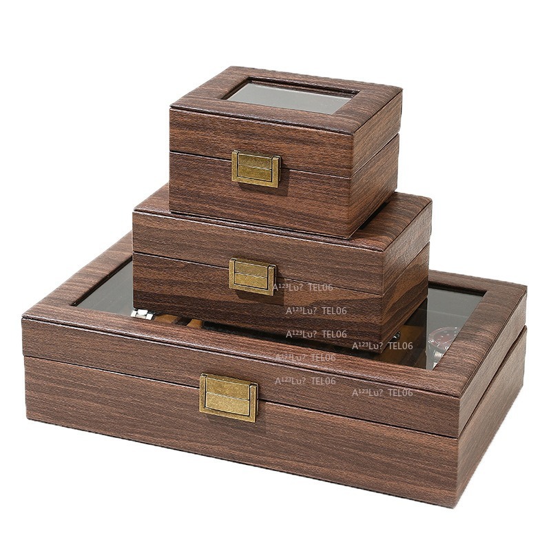 Vintage Wood Grain PU Leather  - Jewelry Box With Watches 评论和价格
